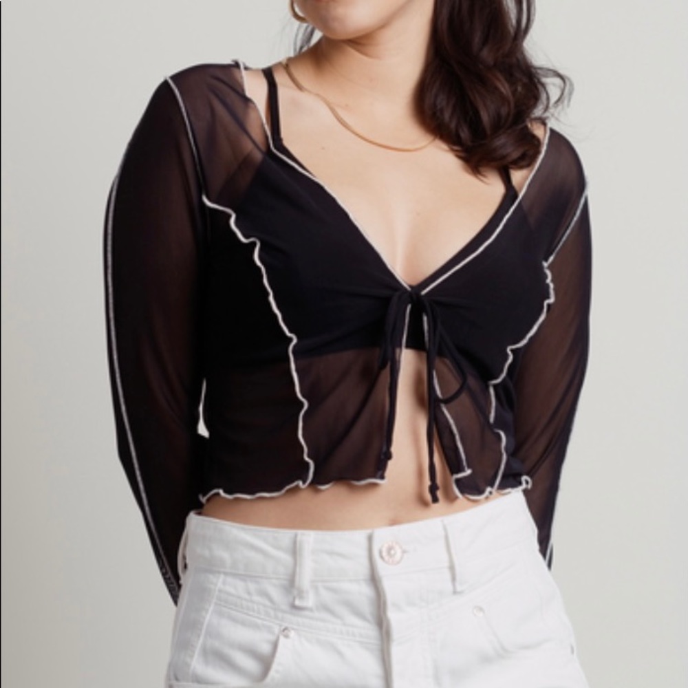 SEE IT ALL SHEER CONTRAST OVERLOCK CROP TOP BLACK